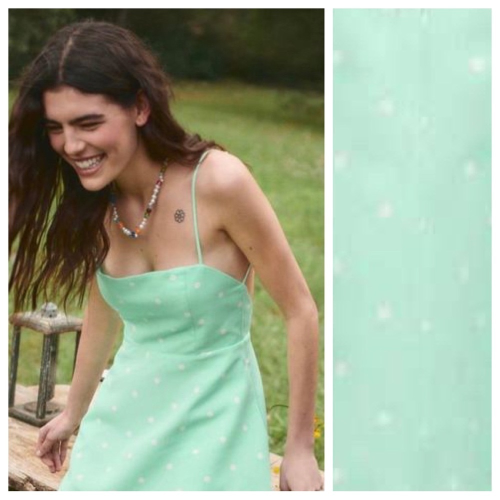 🌹NWT. Zara Green Linen Polka Dot Mini Dress. Size S. - Picture 2 of 9